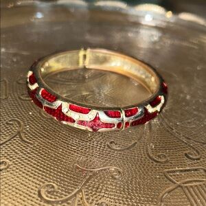 Vintage Intricate Red, Gold, and Silver Women's Cloisonné Bracelet